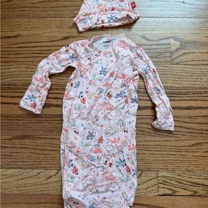 Magnetic Me Pink Floral Baby Girl Gown with Hat